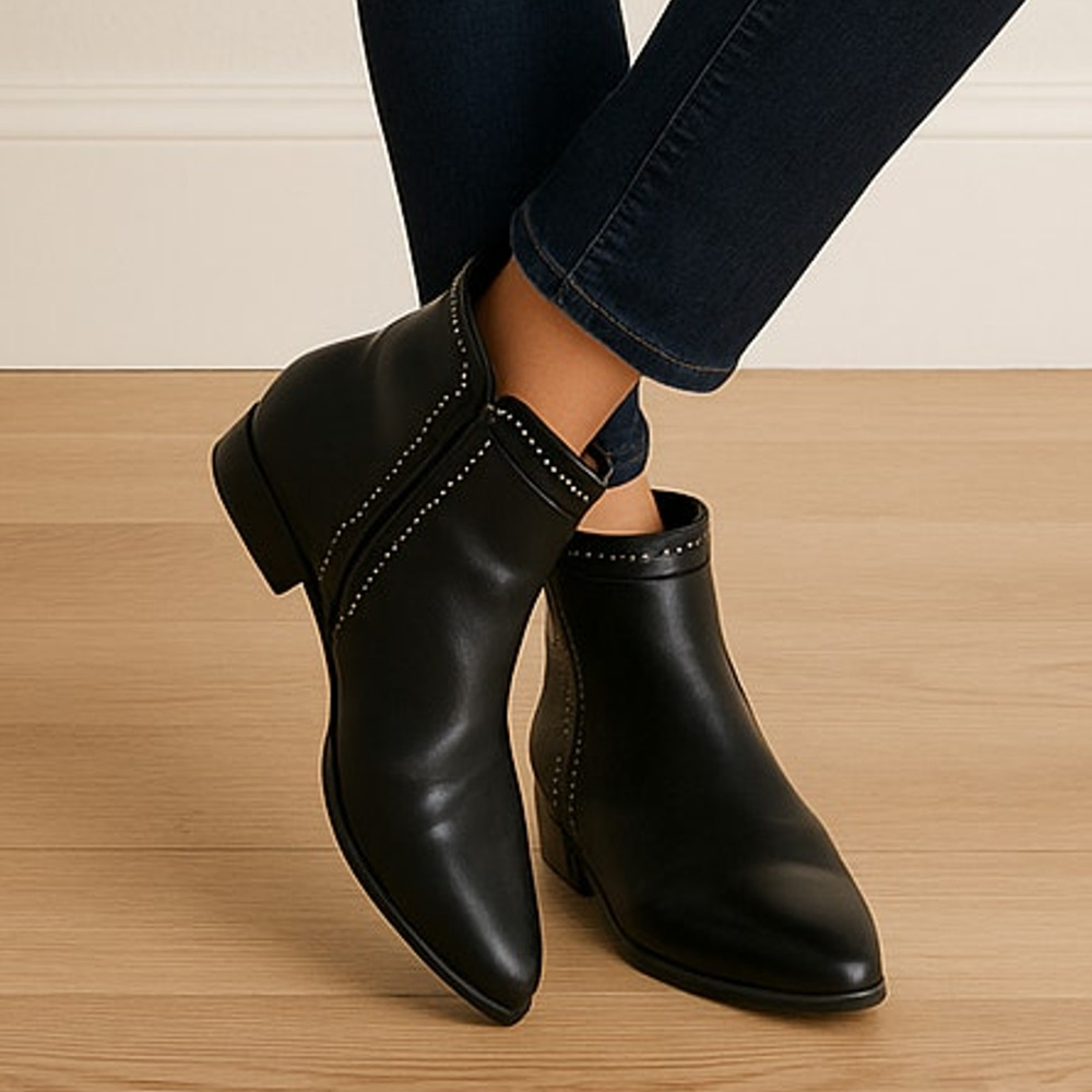 Anthropologie x Italeau 6.5 Studded Leather Ankle Boots $399 Black Made in Italy